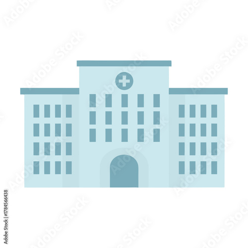 Minimalist Light Blue Hospital Building Exterior Vector Art With Green Trees In The Background Clean Rectangular Architecture Medical Facility Scene