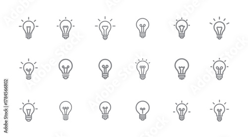 Collection of linear light bulb icons showcasing different filament designs, a graphic resource