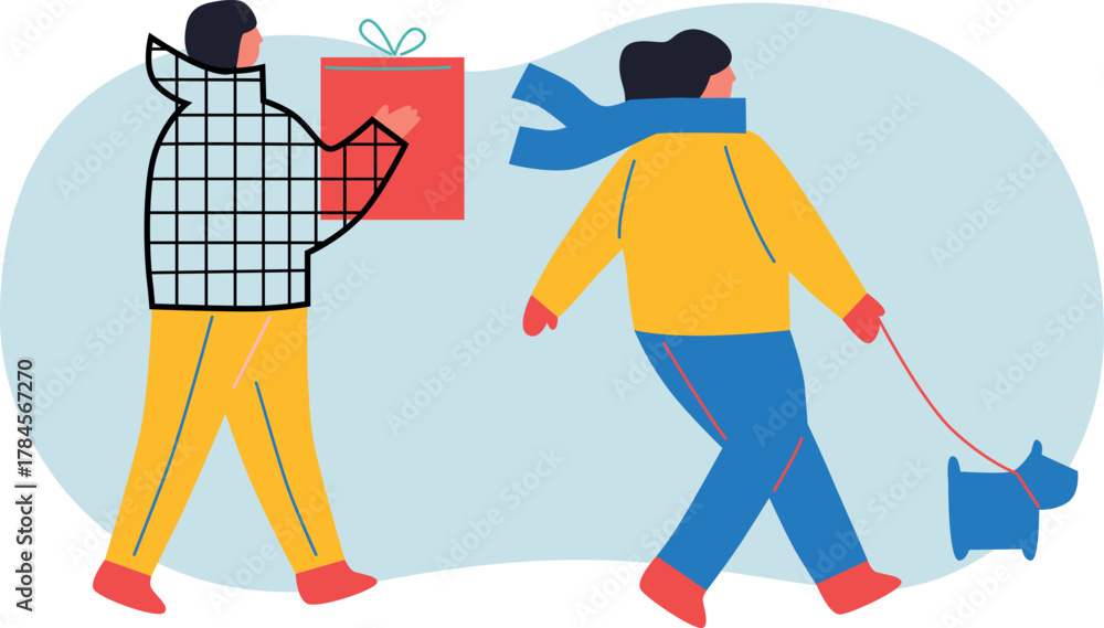 Fototapeta premium People Shopping For Christmas And New Year Gifts Winter Holiday Season Festive Atmosphere Decorated Streets Joyful Crowd Choosing Presents Celebration Winter City Lights Snowy Evening Magic Mood