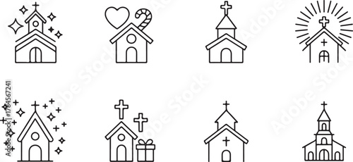 Church Icons in Unique Designs | Religious Building Outline Vector Set