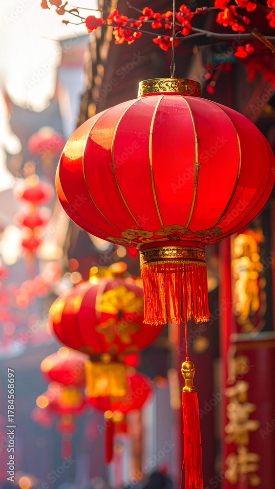 custom made wallpaper toronto digitalClose-up of traditional Chinese red lantern hanging at sunset or sunrise. Symbolic illustration of Chinese New Year, Lunar New Year and Asian cultural celebrations.