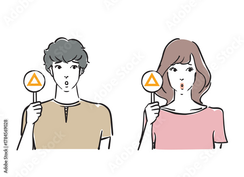 三角マークを出す爽やかな30代男女