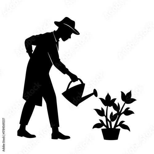  gardener using watering can for plants