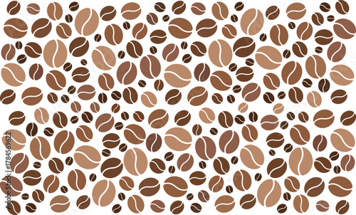 Coffee bean pattern background in brown Shades for Cafe and packaging design, Vector Illustration.