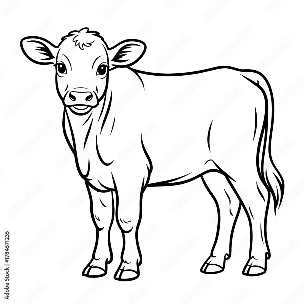 Fototapeta premium Cute Cow Coloring Page for Kids – Farm Animal Printable Illustration