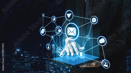 Email icons show digital communication, email service, and inbox management. Email supports online messaging, email notification, and secure exchange. Entice