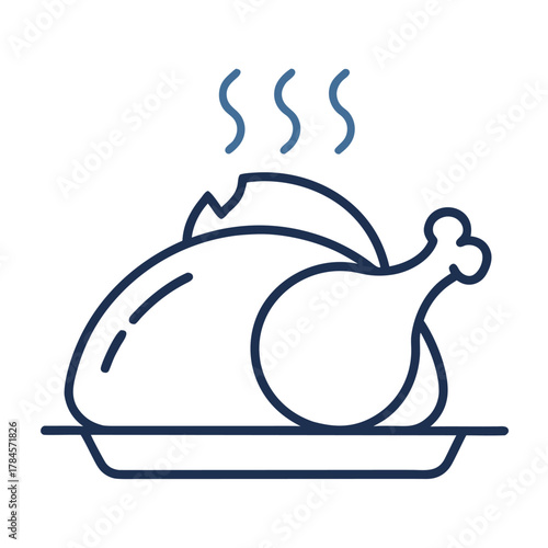 Steaming roasted chicken icon on a serving platter