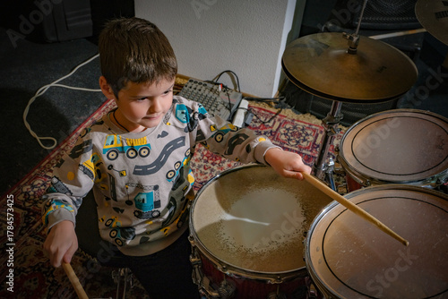 Top View HowA little Boy Learns To Play Real Big Drums