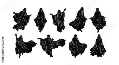 Ghostly figures floating in eerie darkness with flowing cloaks