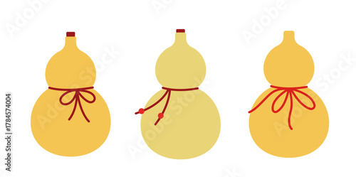 Chinese New Year gourd flat illustration set.
Lucky calabash vector with red ribbon.
Traditional Chinese gourd clipart.
White background.