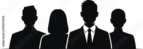 Diverse team silhouette, business professionals vector, formal attire group illustration, unity and leadership concept, cad drawing flat vector illustration