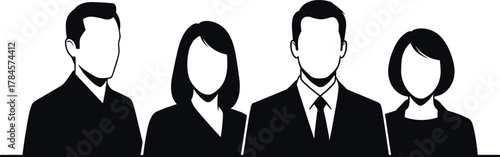 Faceless business team, formal attire vector, corporate professionals illustration, office group silhouette, cad drawing flat vector illustration, icon set