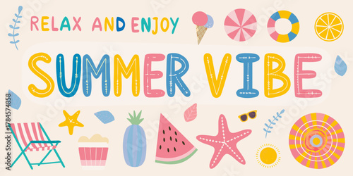 Foto Relax and enjoy summer vibe with fun beach and vacation elements