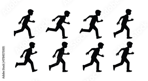 A sequence showing various stages of a runner s stride captured in silhouette