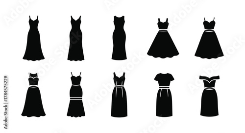 Elegant black dresses displayed in various styles and designs