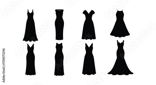 Elegant black dresses displayed in various styles and designs