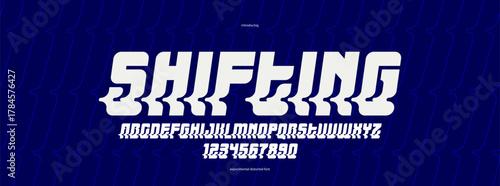 Bended and deformed display font for logos and posters, vector distorted and twisted typeface for headlines and advertising, logotype cool typography, italic version