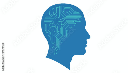 Digital Brain A stylized illustration of a human head silhouette with a circuit board design representing artificial intelligence