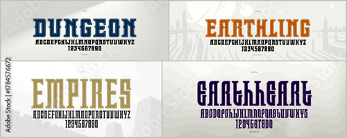 Vintage fonts vector set, collection of retro style alphabet typefaces, bold and strong serif typesets, useful for logo creation, poster display letters.