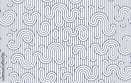 Funky lines seamless pattern, vector abstract geometric background with parallel and curvy lines, Asian style tiling wallpaper.