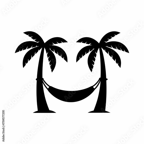 unique Hammock between two palm tree icon silhouette illustration isolated on white background