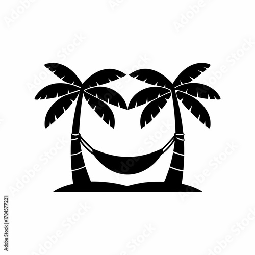 unique Hammock between two palm tree icon silhouette illustration isolated on white background