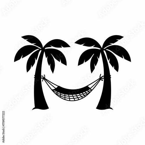 unique Hammock between two palm tree icon silhouette illustration isolated on white background