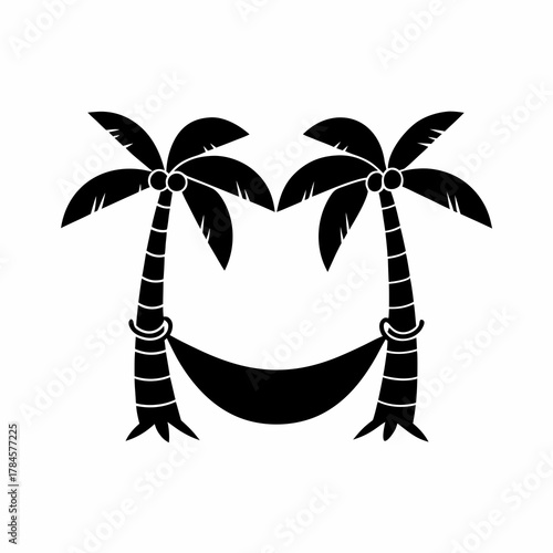 unique Hammock between two palm tree icon silhouette illustration isolated on white background