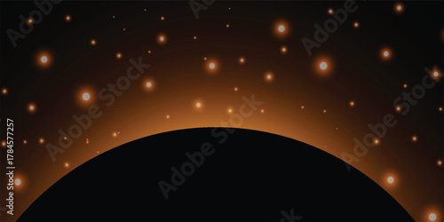 Luxury planet eclipse concept. Abstract glowing sunrise in dark space. Earth horizon halo illustration. luxury planet concept
