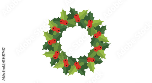 Christmas Wreath Festive Holiday Decoration with Holly and Berries 
