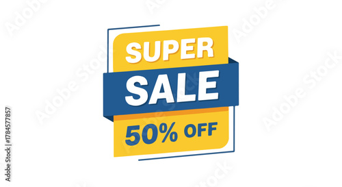 Super Sale 50% Off Capture Shoppers' Attention with this Eye-Catching Vector Graphic for Advertising, Special Offers, and Online Marketing
