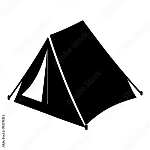 Simple black and white drawing of a traditional camping tent structure