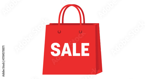 Vibrant red shopping bag vector illustration for sale promotions and retail discounts, a perfect graphic for e-commerce and marketing materials