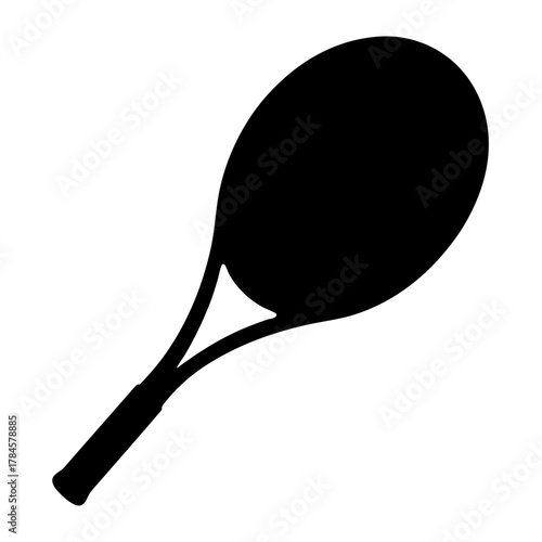 Silhouette of a tennis racket against a white background is shown here