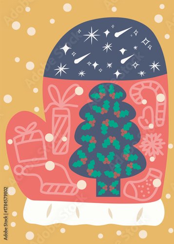Whimsical Winter Mitten Adorned with Holiday Symbols