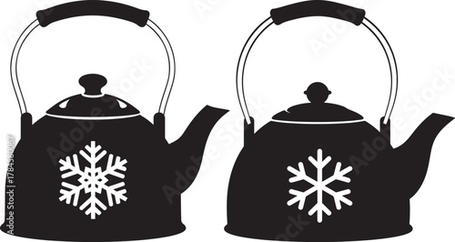 Two festive snowflakes on kettles silhouette