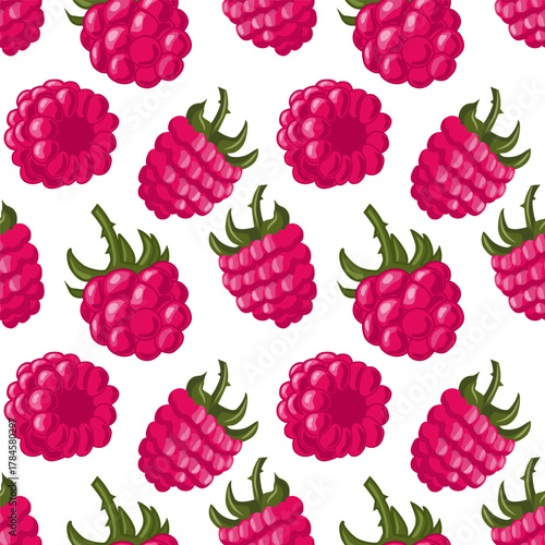A vibrant seamless vector pattern with fresh raspberries in rich red tones. Organic shapes and repetition ideal for packaging, textiles, wallpapers, or digital backgrounds.