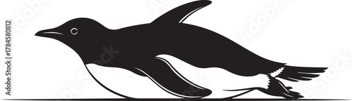 Dynamic silhouette of a penguin swimming underwater with flowing water effect