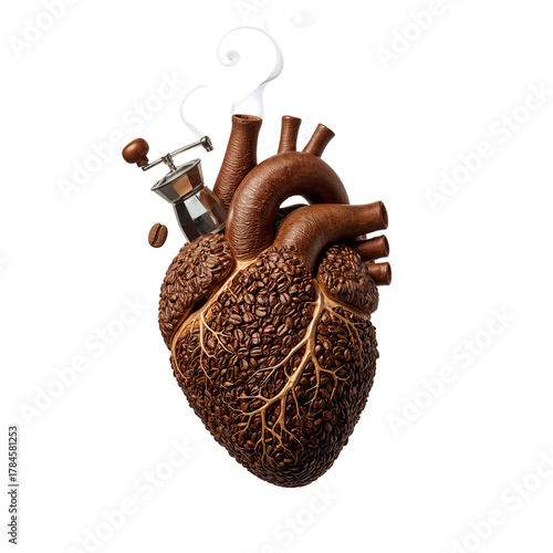 The coffee heart: Anatomical heart made of coffee beans illustrating the addiction to caffeine