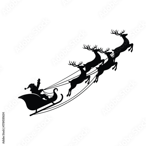 Santa claus silhouette in a sleigh pulled by reindeer