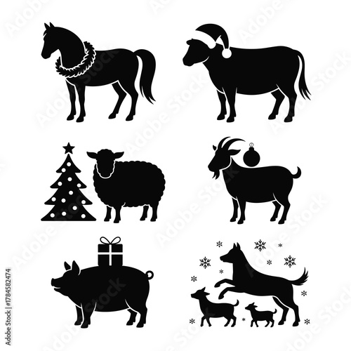 Christmas Farm Animal Silhouette Bundle