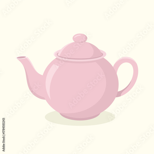 Pink ceramic teapot. Teatime kettle element vector illustration.