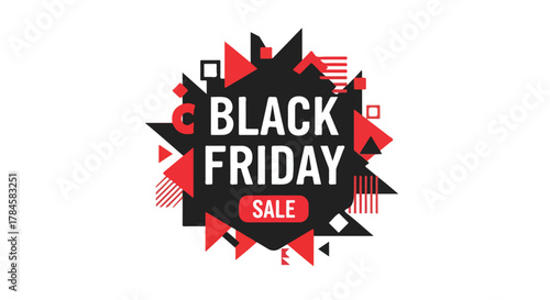 Black Friday Sale - Explosive Geometric Design with Red and Black Accents for Marketing Promotions