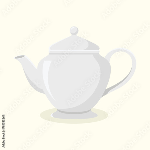 White ceramic teapot. Teatime kettle element vector illustration.