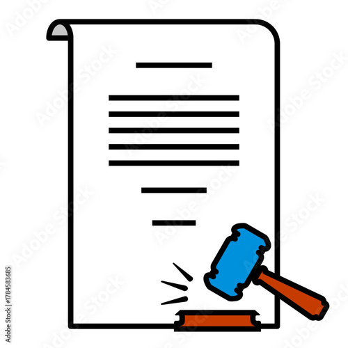 Gavel and Document Icon with Blue Head and Scroll Design