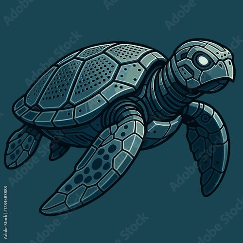 Futuristic robotic turtle design with intricate details and a sleek appearance
