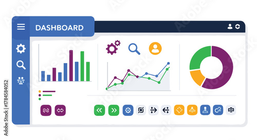 Data Dashboard Vector Illustration with Graphs and Charts for Business Insights