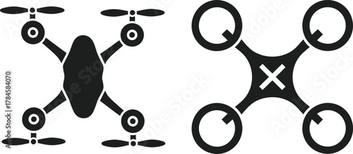 Drone vector illustration, aerial photography and remote control technology eps silhouette