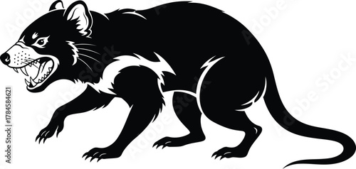 Tasmanian devil vector illustration angry animal black and white art eps silhouette