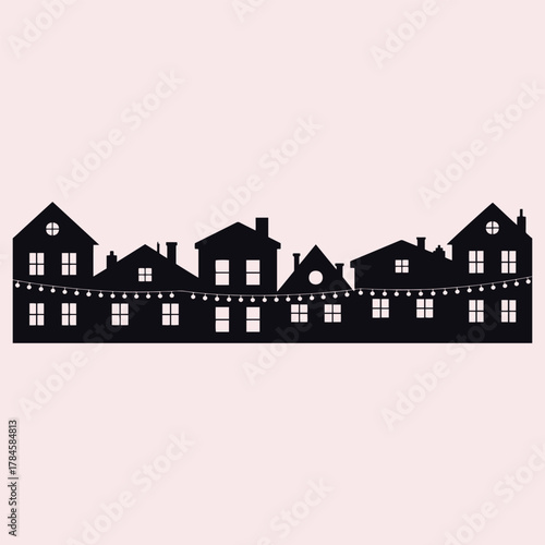 Black silhouette of a tree with heart shaped leaves inside a corked bottle on a pale pink background